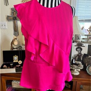 Gorgeous Fuchsia Hot Pink Special Occasion NWT Holiday Ruffle Sleeveless Blouse